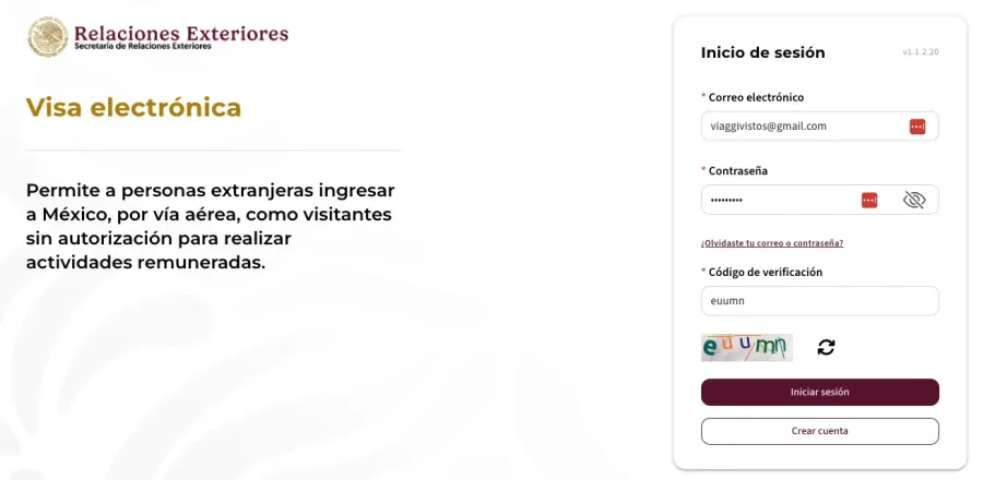 Imagem tela de login visto mexico